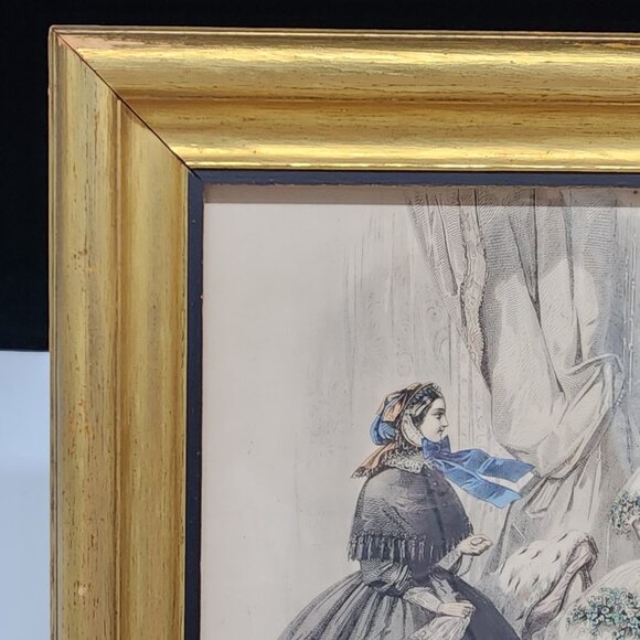 Antique Gilt Wood Picture Frame 1800's Paris Fashion Lithograph 8x10 Belge - Picture 4 of 12